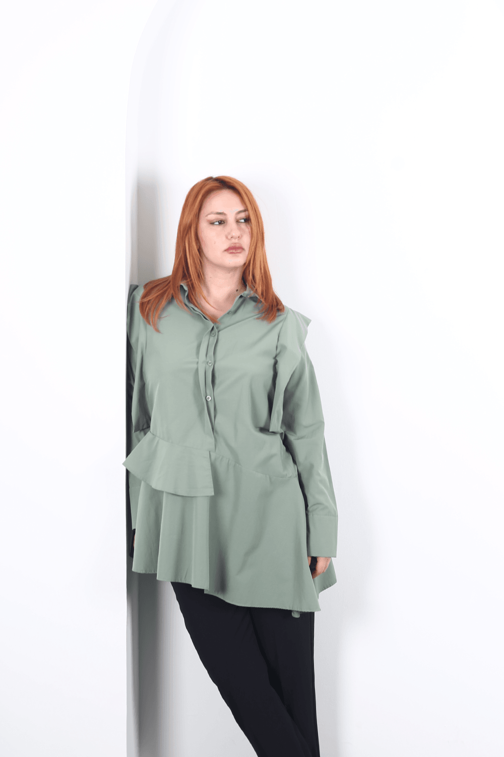 Modavega Asimetrik Kesim Omuzları Valonlu Poplin Tunik 24502