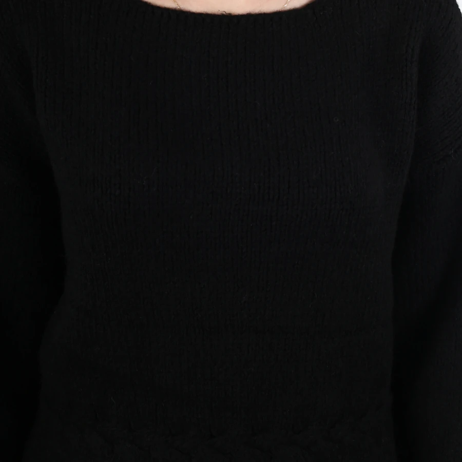 Modavega Beli Saç Örgü Detay Bol Kollu Triko Kazak 7090