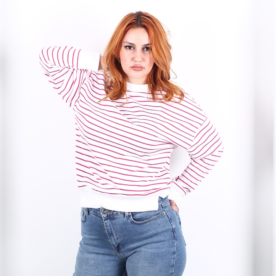 Modavega Sıfır Yaka İnce Çizgili Yırtmaçlı İkiiplik Sweat 9003