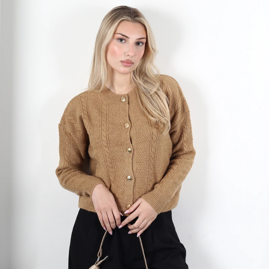 Modavega Beş Düğmeli Saç Örgü Triko Hırka 5075