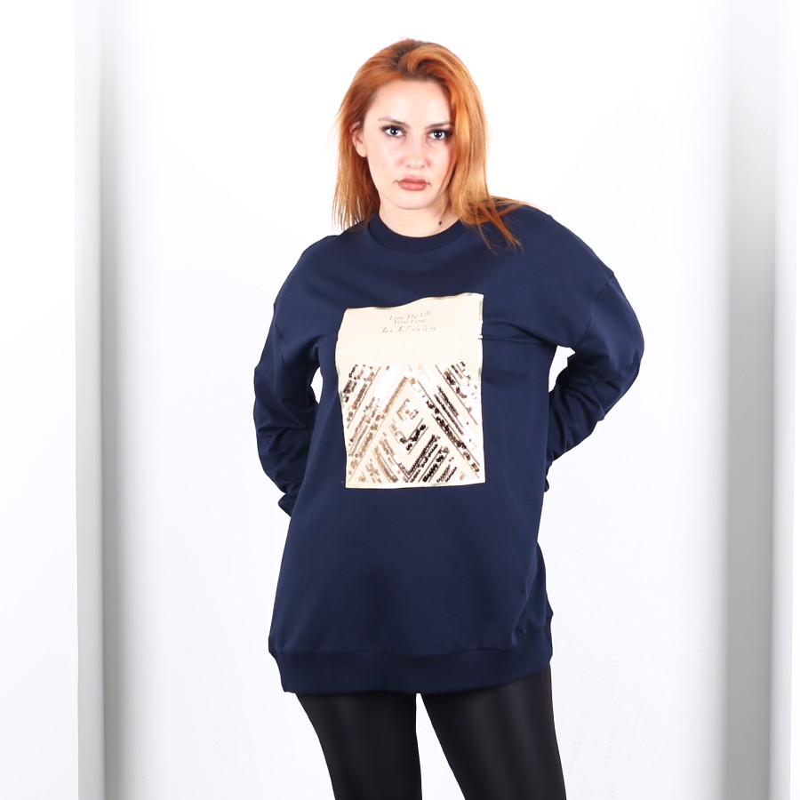 Modavega Baskısı Pul Detaylı Sweatshirt 2695