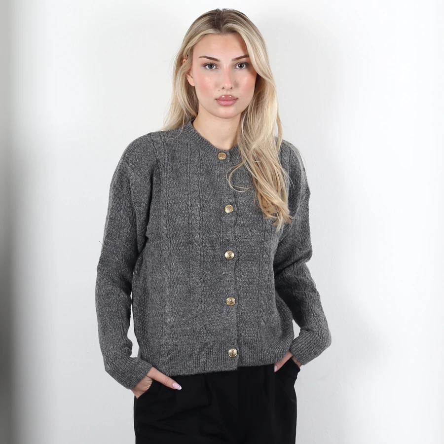 Modavega Beş Düğmeli Saç Örgü Triko Hırka 5075