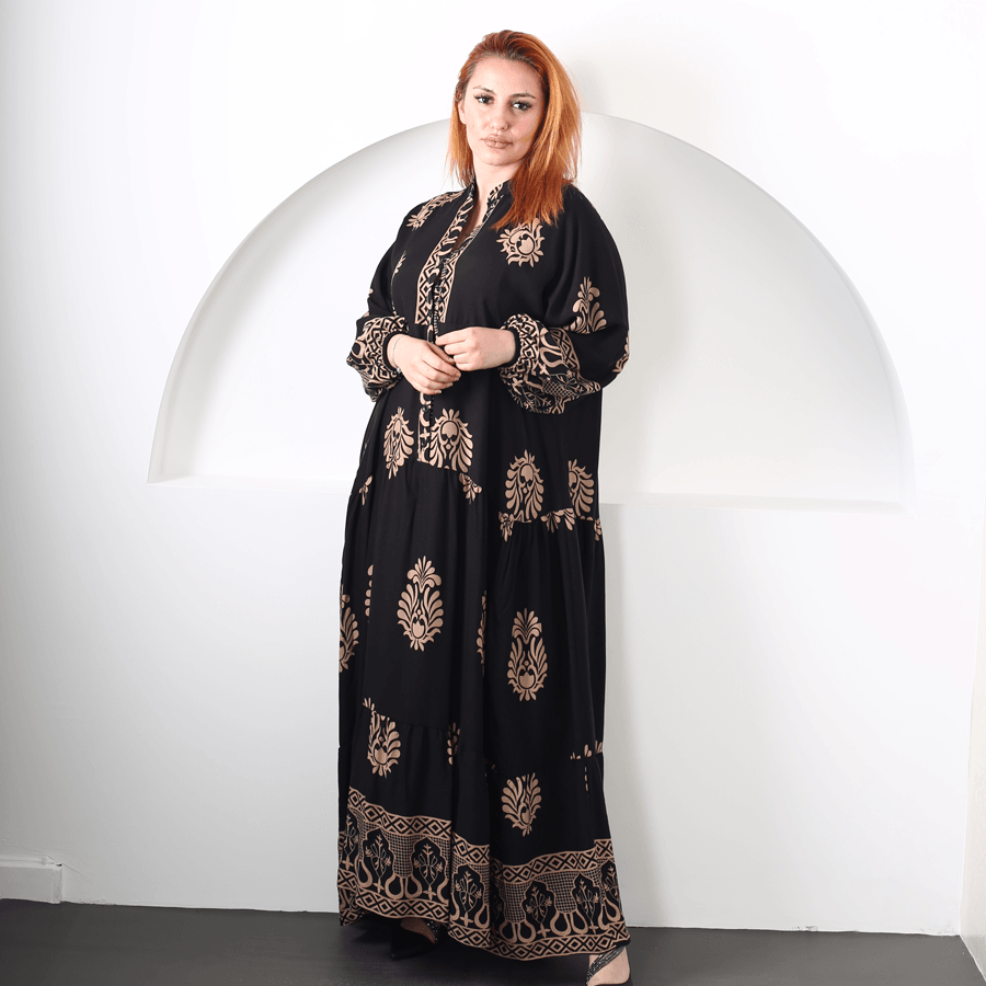Modavega Düğmeli Desenli Elbise 8791