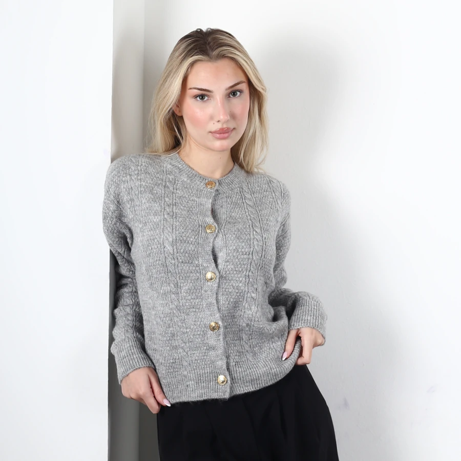 Modavega Beş Düğmeli Saç Örgü Triko Hırka 5075