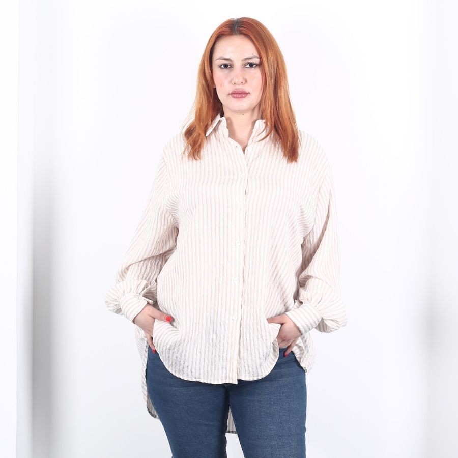 Modavega Çizgili Basic Gömlek 9313