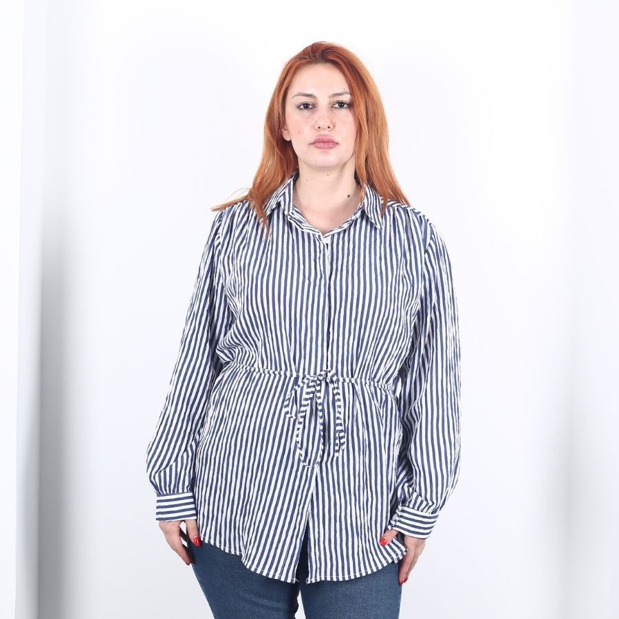 Modavega Çizgili Beli Bağlamalı Gömlek 9325