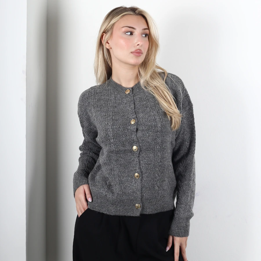 Modavega Beş Düğmeli Saç Örgü Triko Hırka 5075