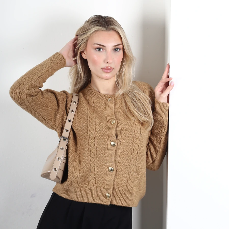 Modavega Beş Düğmeli Saç Örgü Triko Hırka 5075