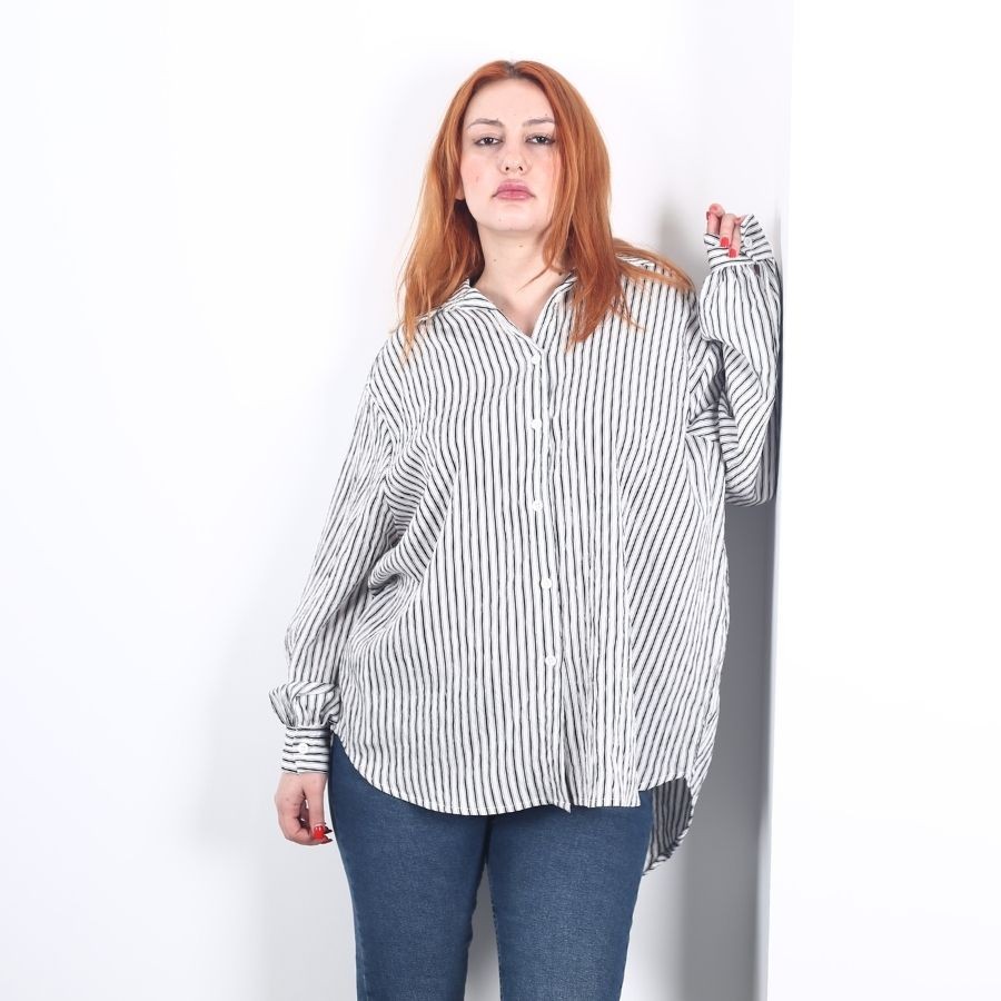 Modavega Çizgili Basic Gömlek 9313