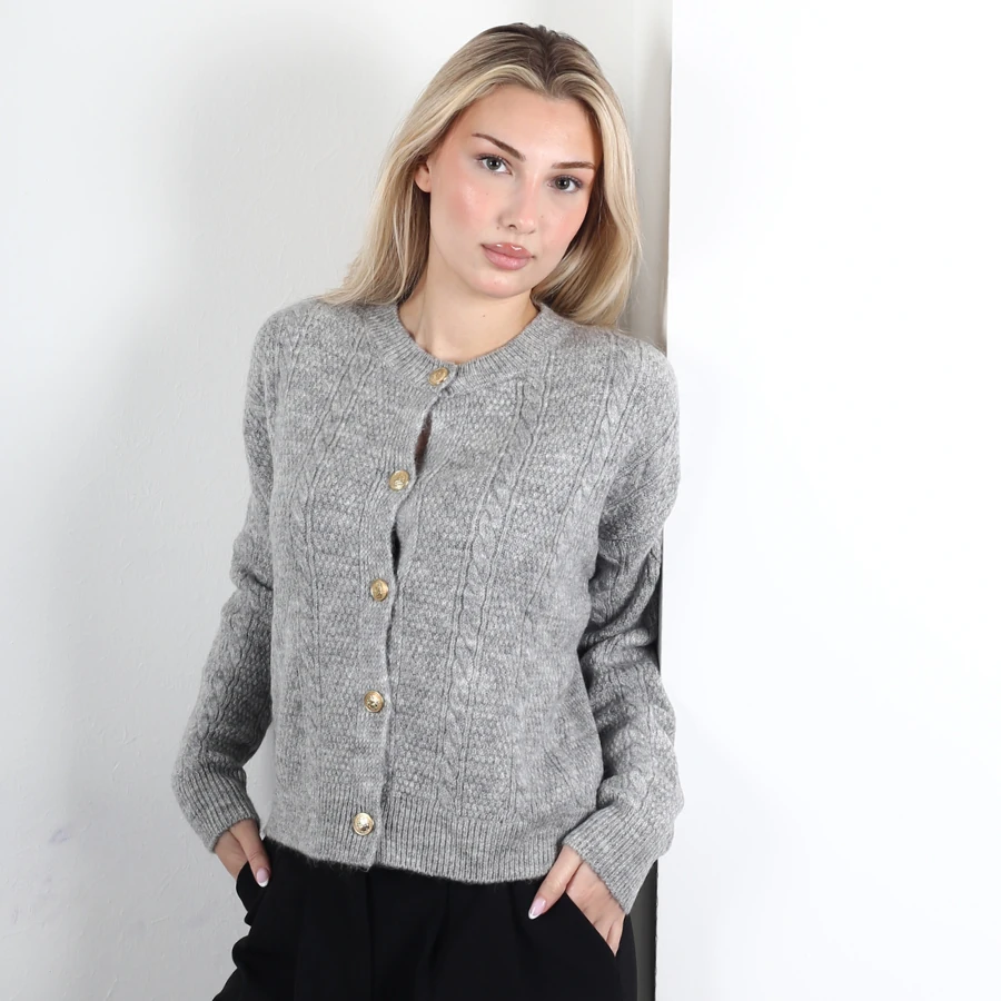 Modavega Beş Düğmeli Saç Örgü Triko Hırka 5075