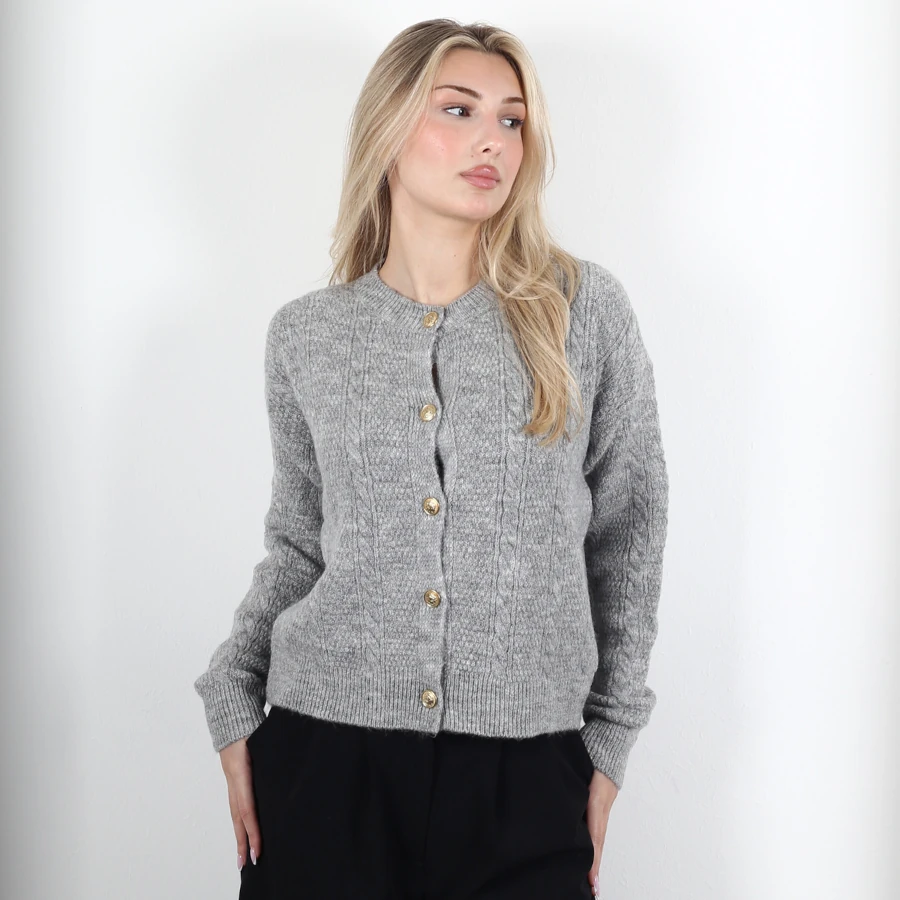 Modavega Beş Düğmeli Saç Örgü Triko Hırka 5075