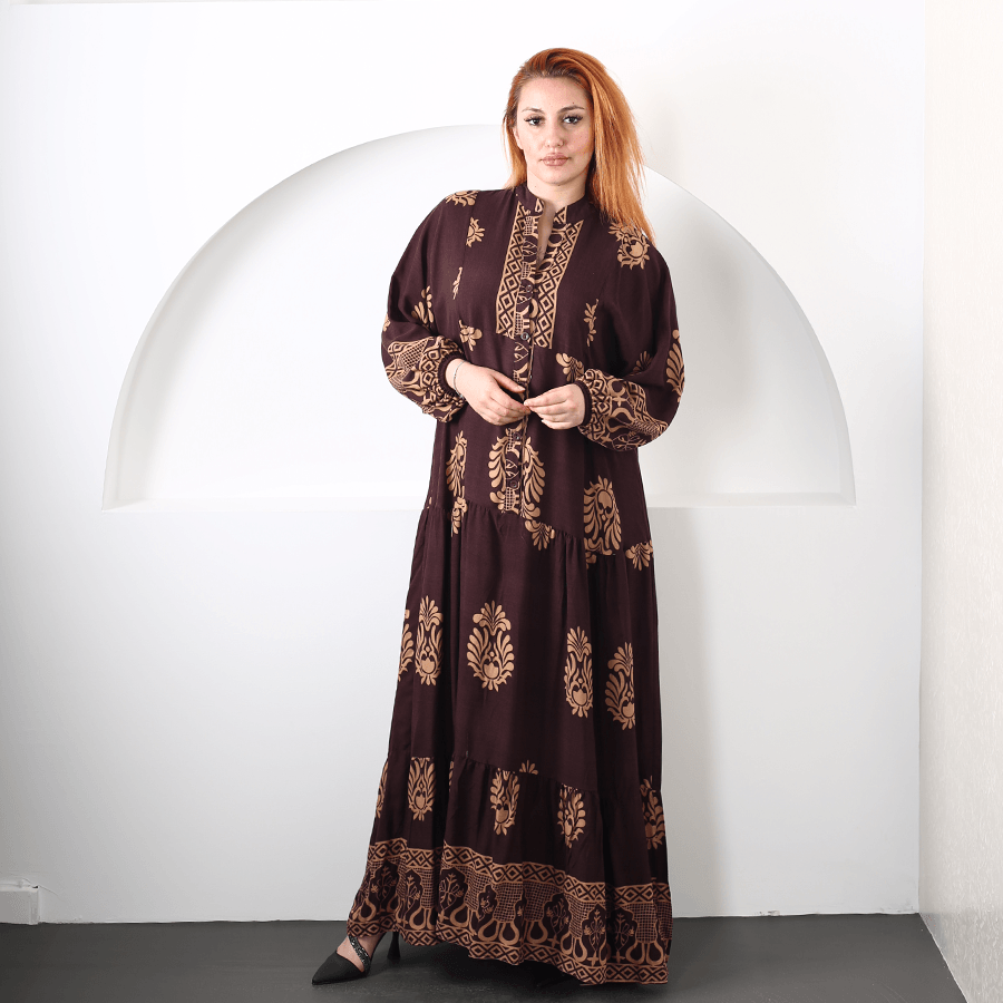 Modavega Düğmeli Desenli Elbise 8791