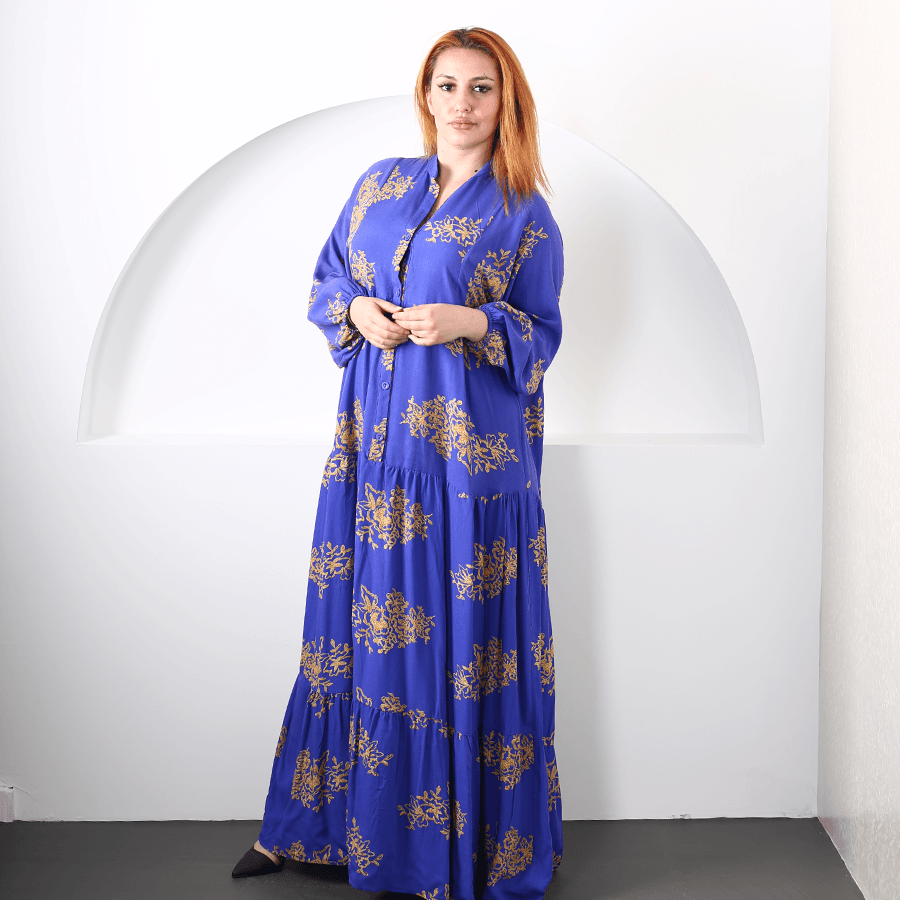 Modavega Düğmeli Desenli Elbise 8791