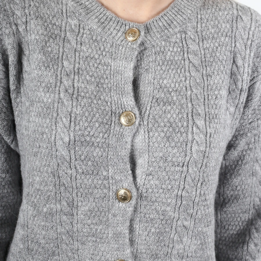 Modavega Beş Düğmeli Saç Örgü Triko Hırka 5075