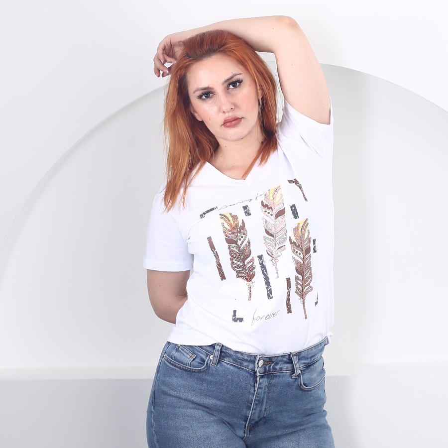 Modavega El İşi Baskılı Tişört 5845