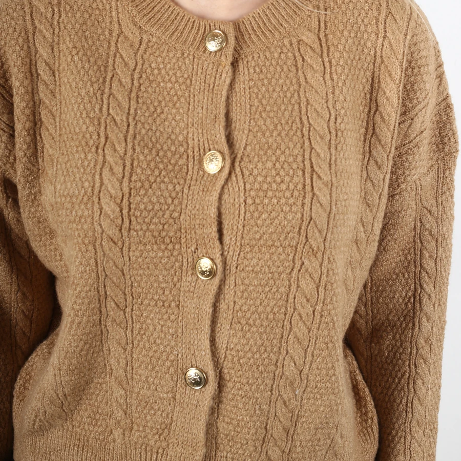 Modavega Beş Düğmeli Saç Örgü Triko Hırka 5075