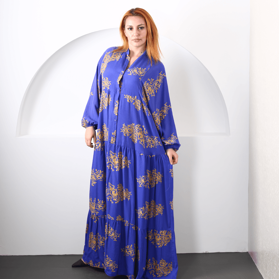 Modavega Düğmeli Desenli Elbise 8791