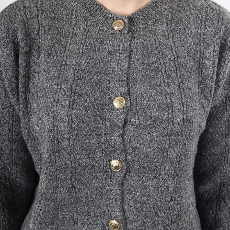 Modavega Beş Düğmeli Saç Örgü Triko Hırka 5075