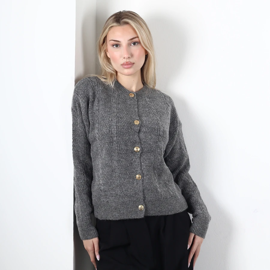 Modavega Beş Düğmeli Saç Örgü Triko Hırka 5075