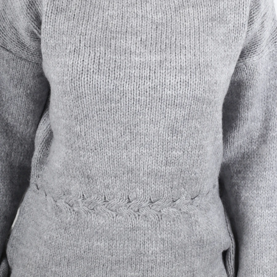 Modavega Beli Saç Örgü Detay Bol Kollu Triko Kazak 7090