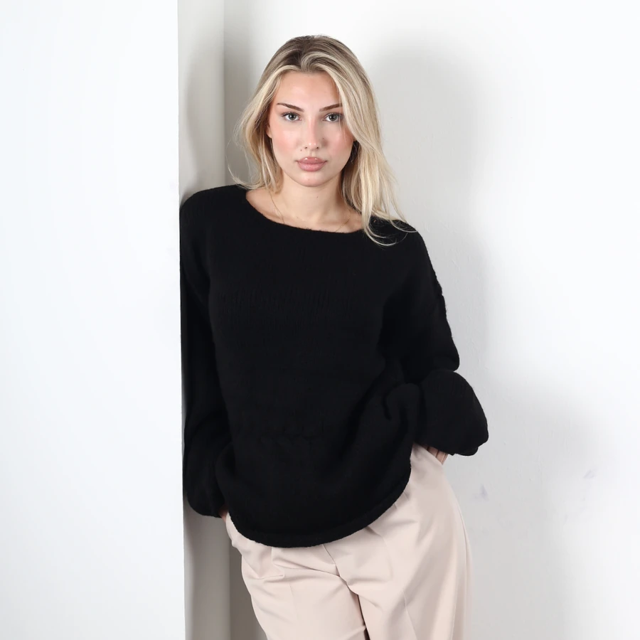 Modavega Beli Saç Örgü Detay Bol Kollu Triko Kazak 7090