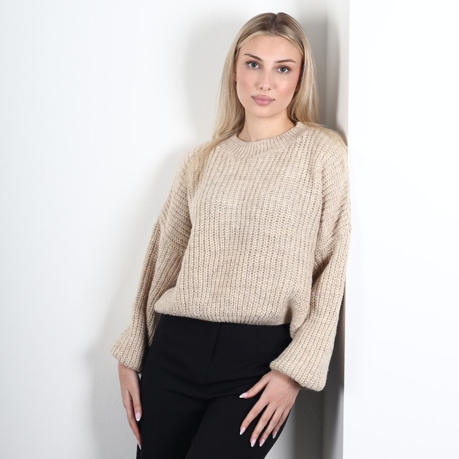 Modavega Kol Ucu Lastikli Selanik Kısa Triko Kazak 7058