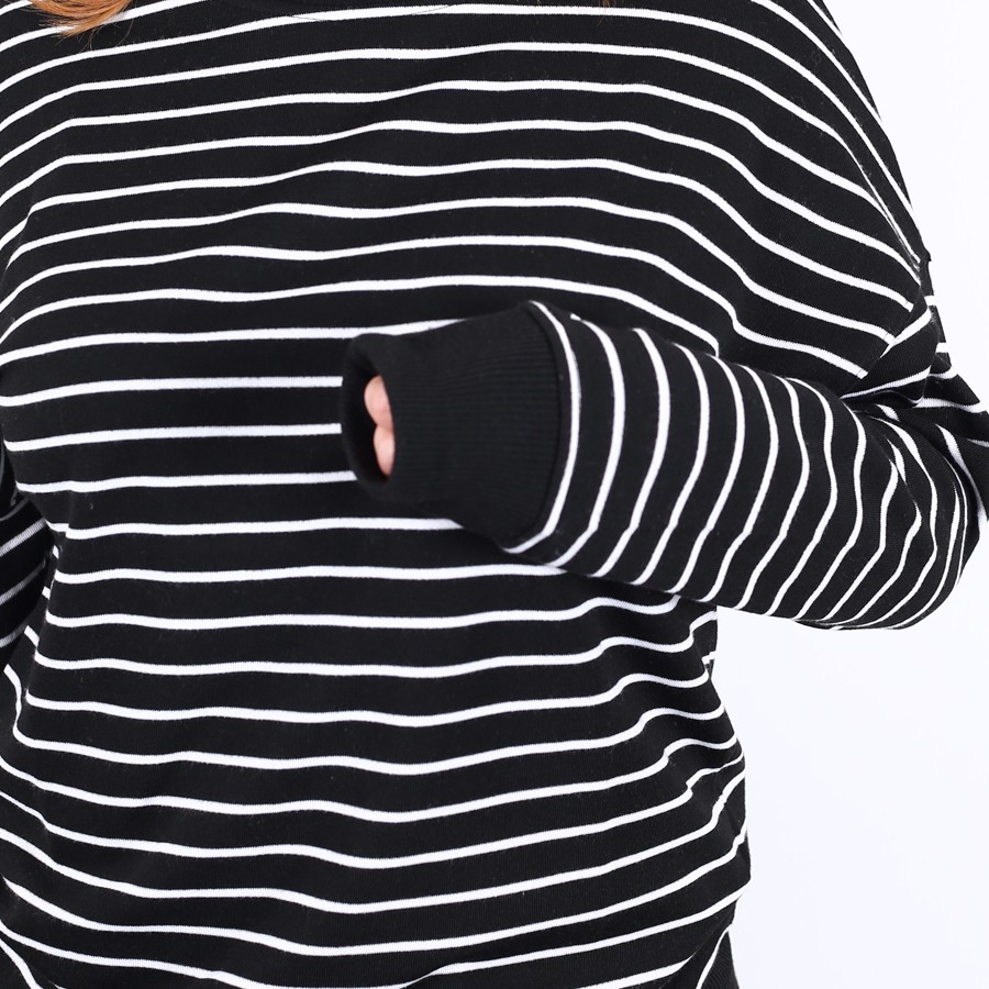 Modavega Sıfır Yaka İnce Çizgili Yırtmaçlı İkiiplik Sweat 9003
