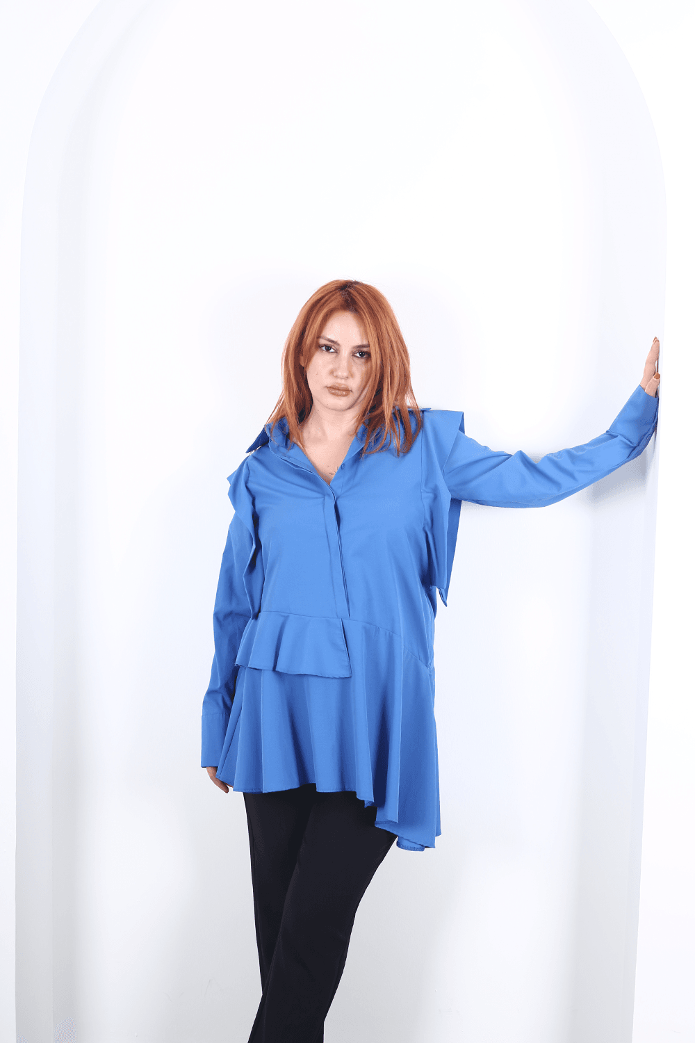 Modavega Asimetrik Kesim Omuzları Valonlu Poplin Tunik 24502