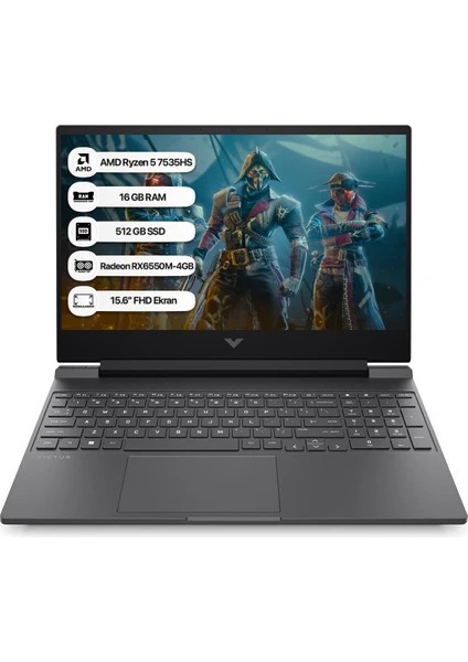 HP Victus 15-FB2028NT AMD R5 7535HS 16GB 512GB SSD RX6550M-4GB Freedos 15.6" FHD 144Hz Taşınabilir Bilgisayar A44MJEA