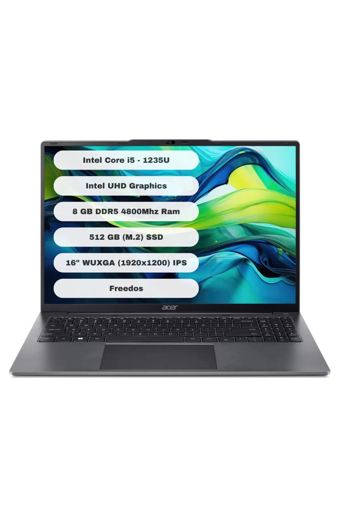 Acer Aspire Lite AL16-51P-580H Intel Core i5 1235U 8GB 512GB SSD Freedos 16" Taşınabilir Bilgisayar NX.KWZEY.001