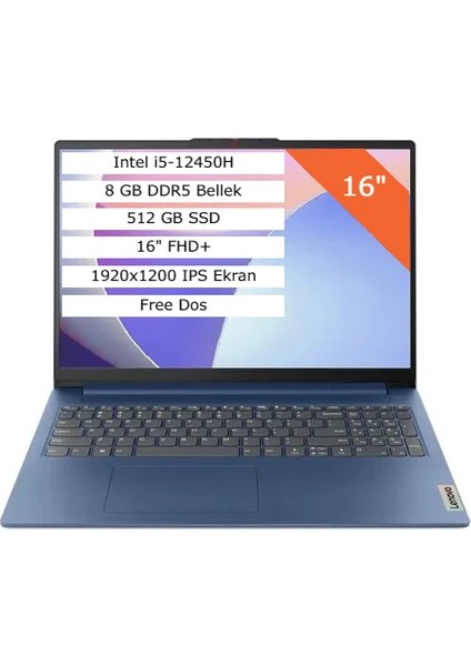 Lenovo IdeaPad Slim 3 16IAH8 83ES002FTR i5-12450H 8 GB 512 GB SSD UHD Graphics 16" WUXGA Notebook