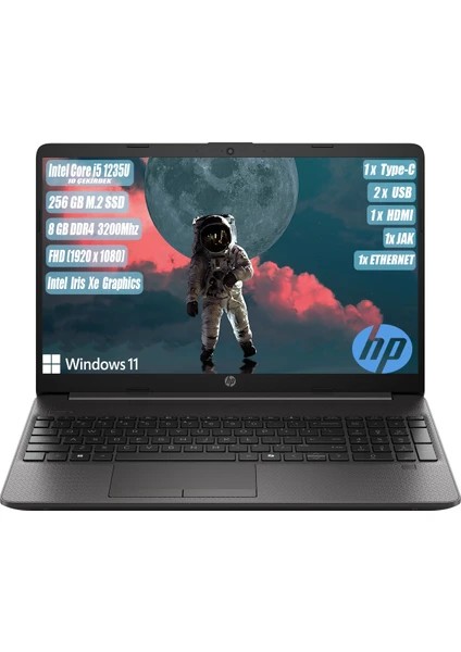HP 250 Intel Core i5 1235U 8GB 256GB SSD W11H 15.6'' Taşınabilir Bilgisayar 9Y6U8AT