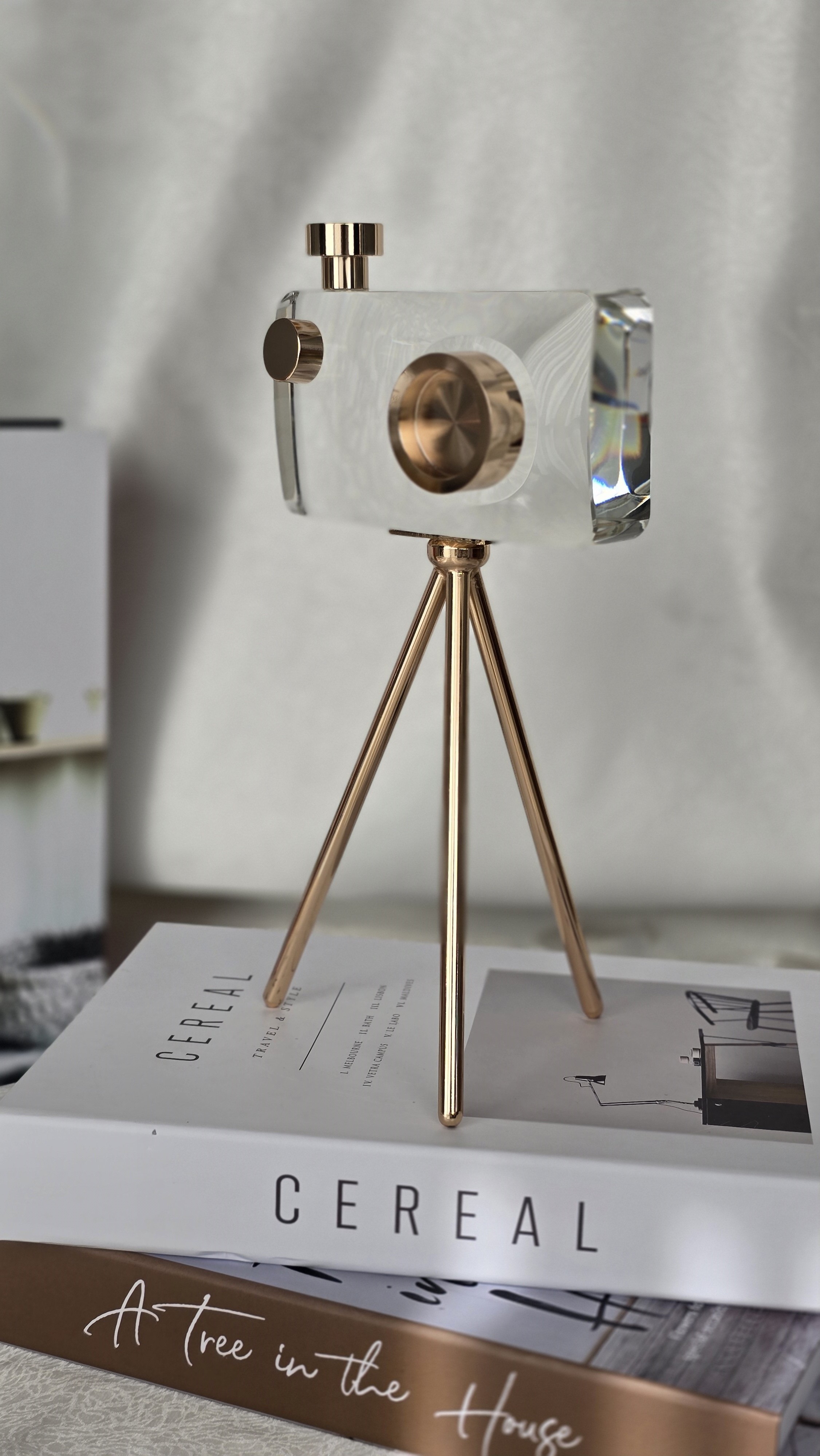 Tripot Ayaklı Kristal Cam Fotoğraf Makinesi Dekoratif Obje - Küçük Boy