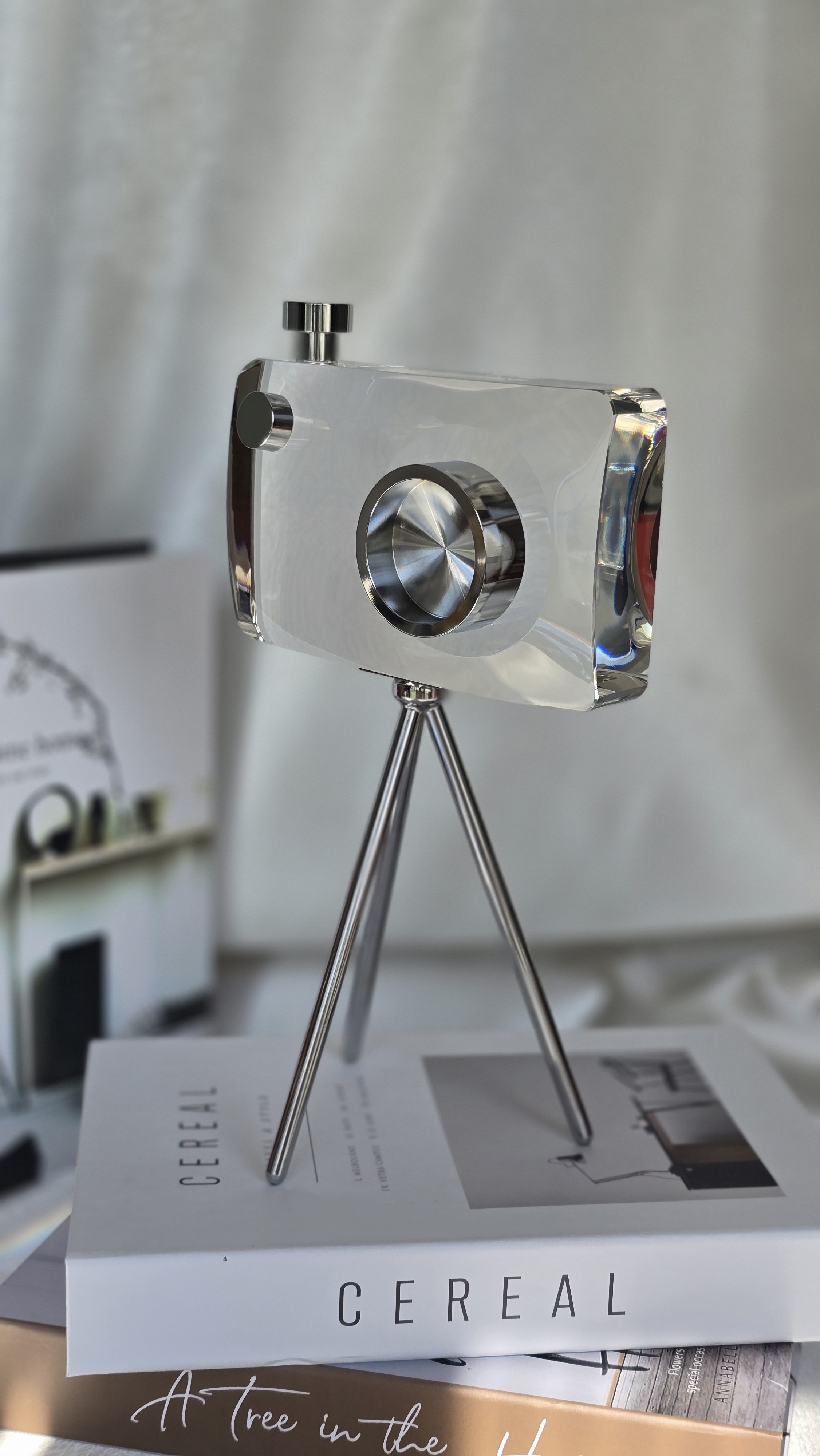 Tripot Ayaklı Kristal Cam Fotoğraf Makinesi Dekoratif Obje - Büyük Boy