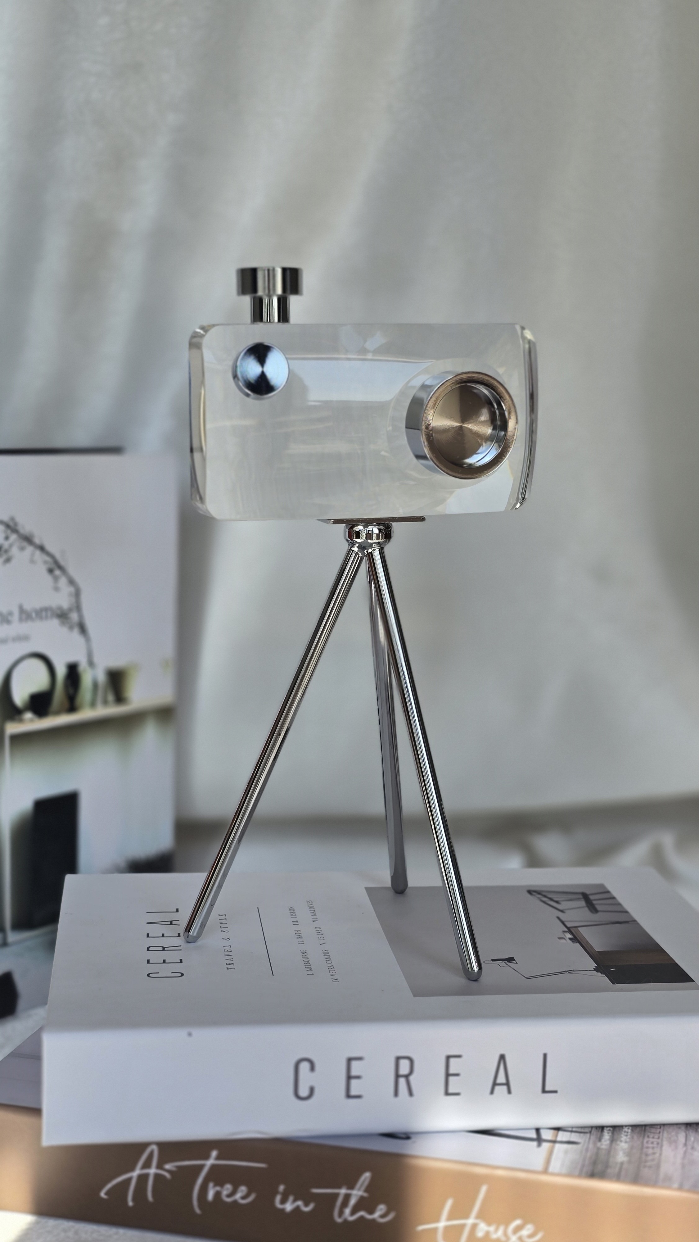 Tripot Ayaklı Kristal Cam Fotoğraf Makinesi Dekoratif Obje - Küçük Boy