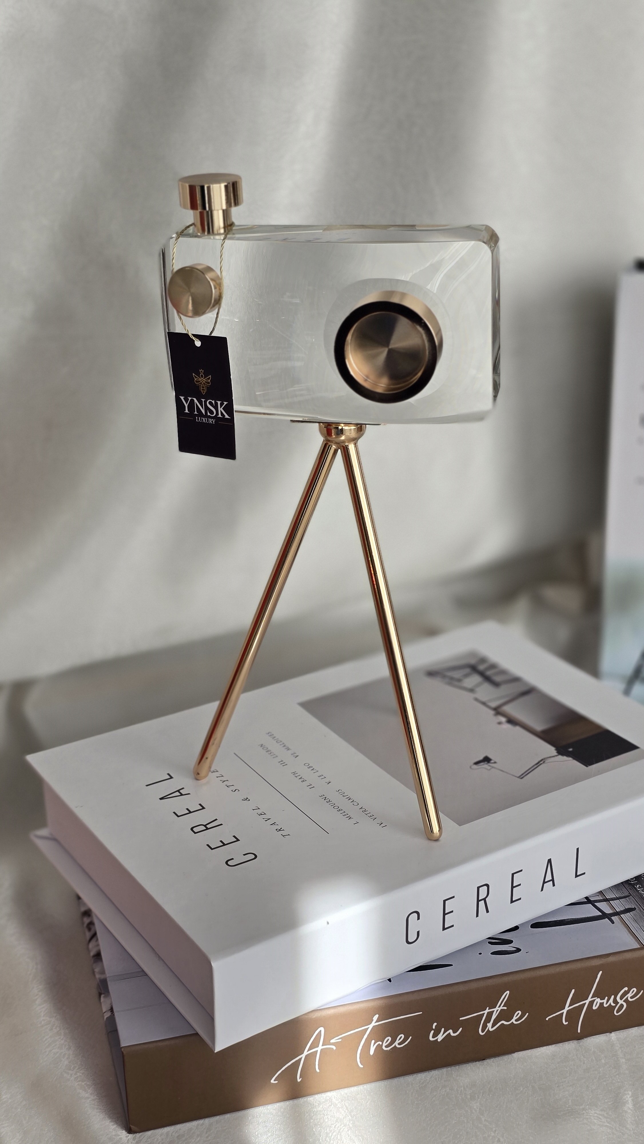 Tripot Ayaklı Kristal Cam Fotoğraf Makinesi Dekoratif Obje - Küçük Boy
