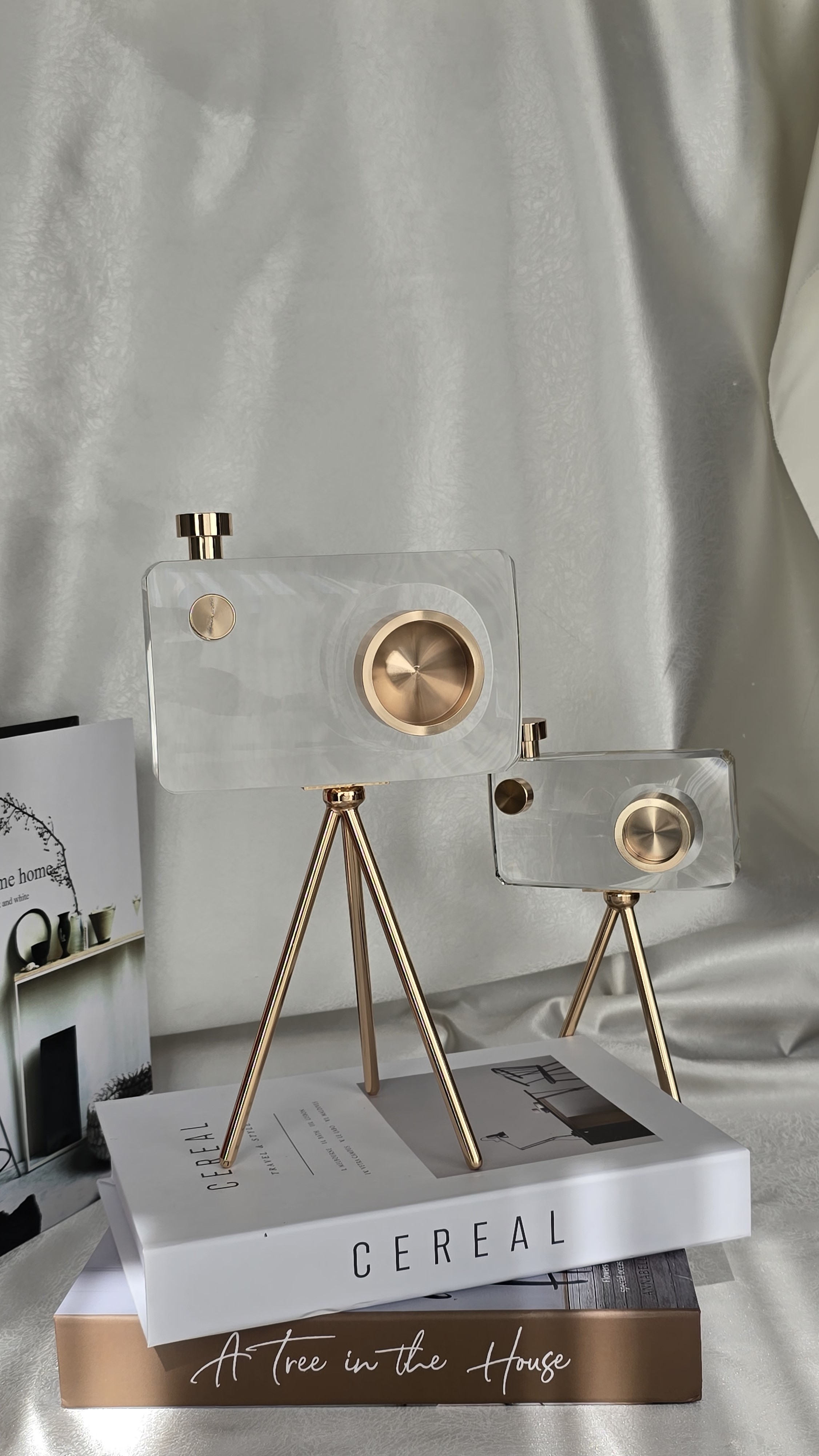 Tripot Ayaklı Kristal Cam Fotoğraf Makinesi Dekoratif Obje - Büyük Boy