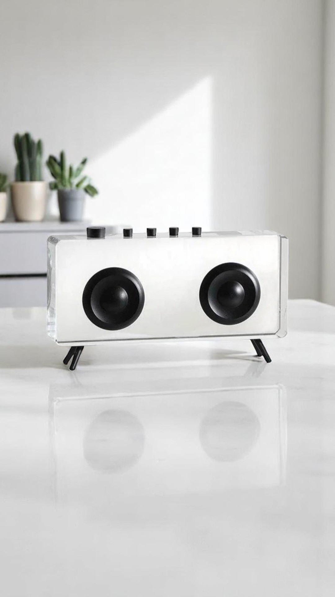 Dekoratif Kristal Cam Retro Radyo Tasarımlı Obje – Şeffaf Masaüstü Dekor Ürünü