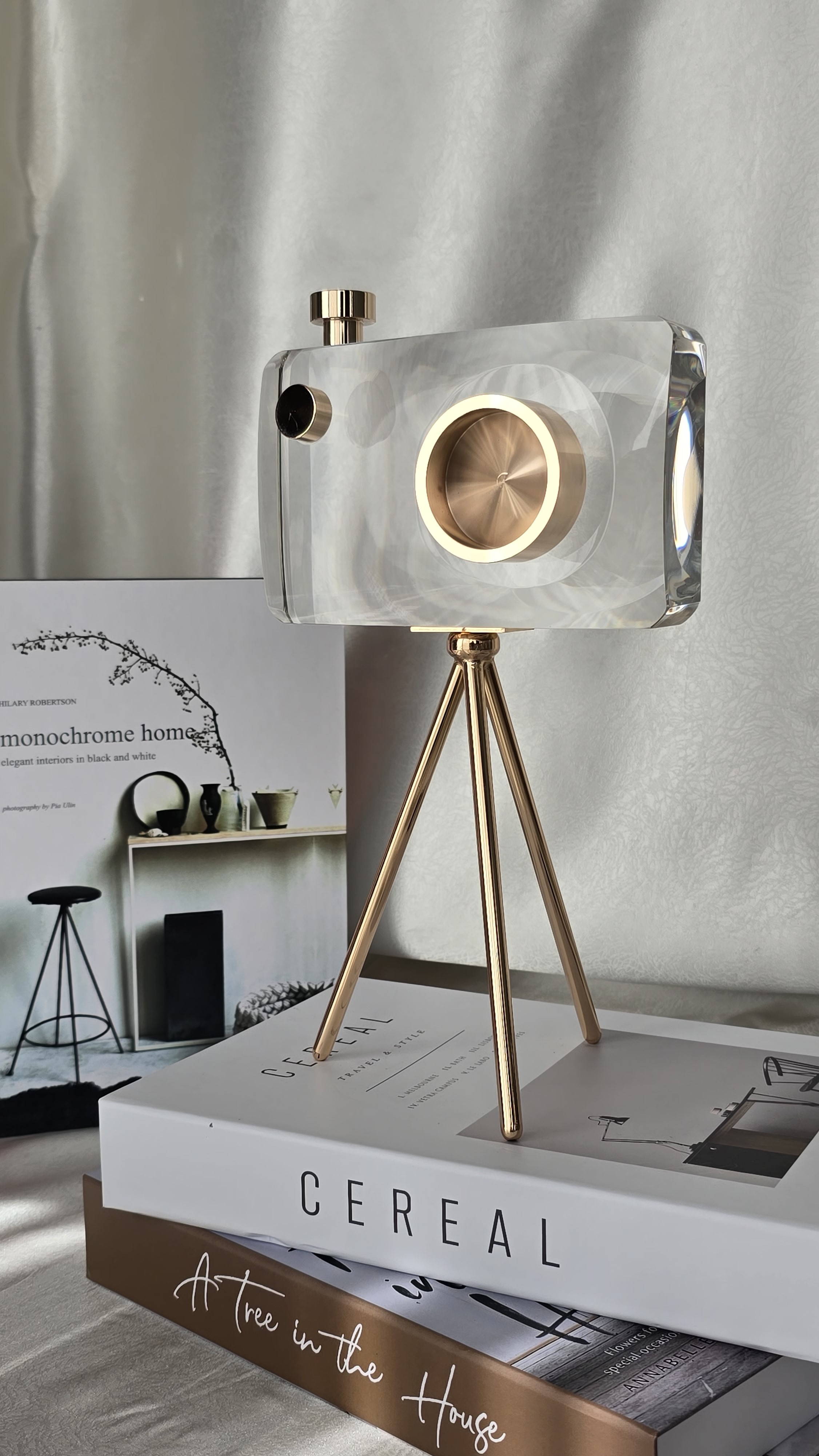 Tripot Ayaklı Kristal Cam Fotoğraf Makinesi Dekoratif Obje - Büyük Boy