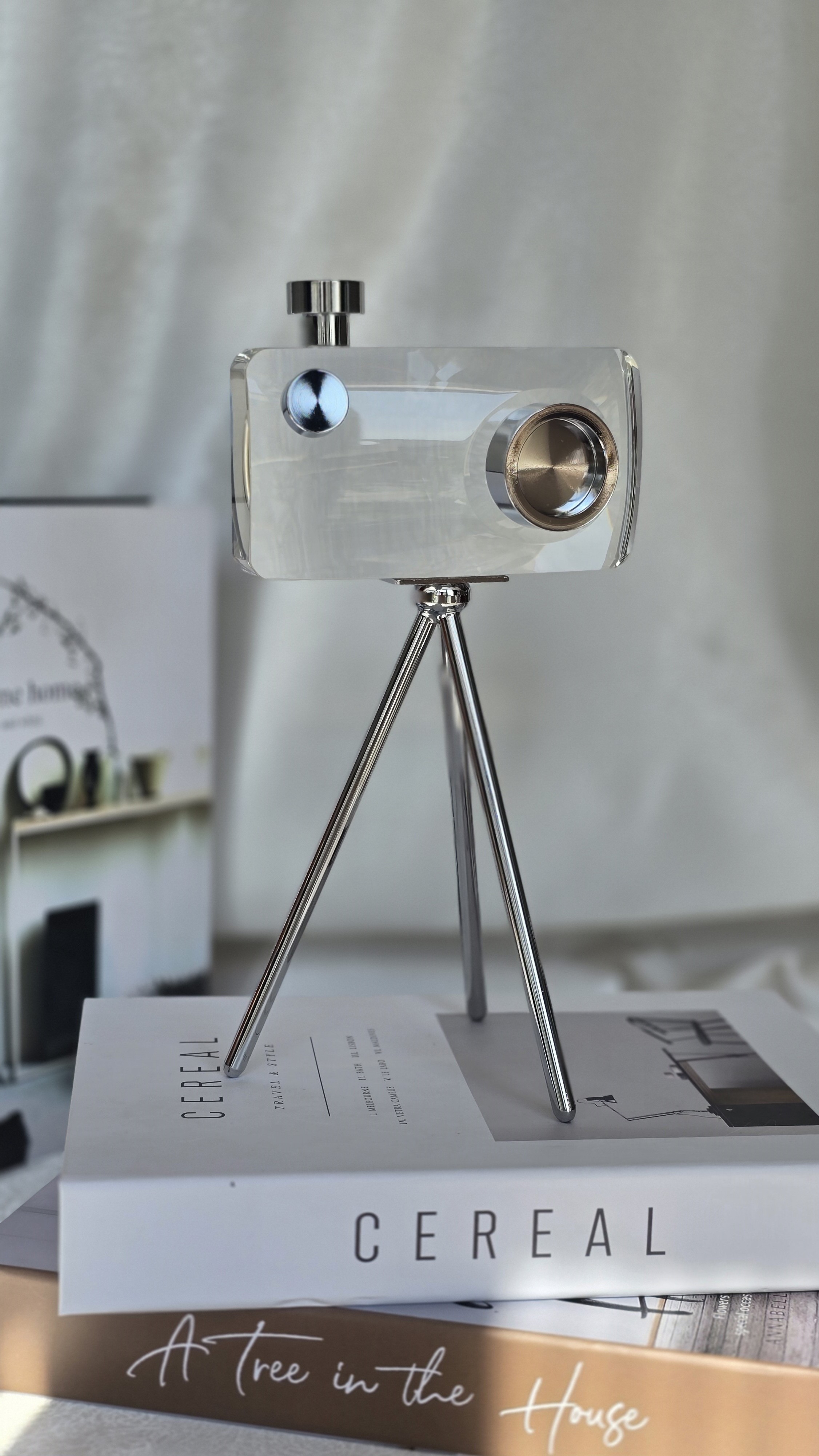 Tripot Ayaklı Kristal Cam Fotoğraf Makinesi Dekoratif Obje - Küçük Boy