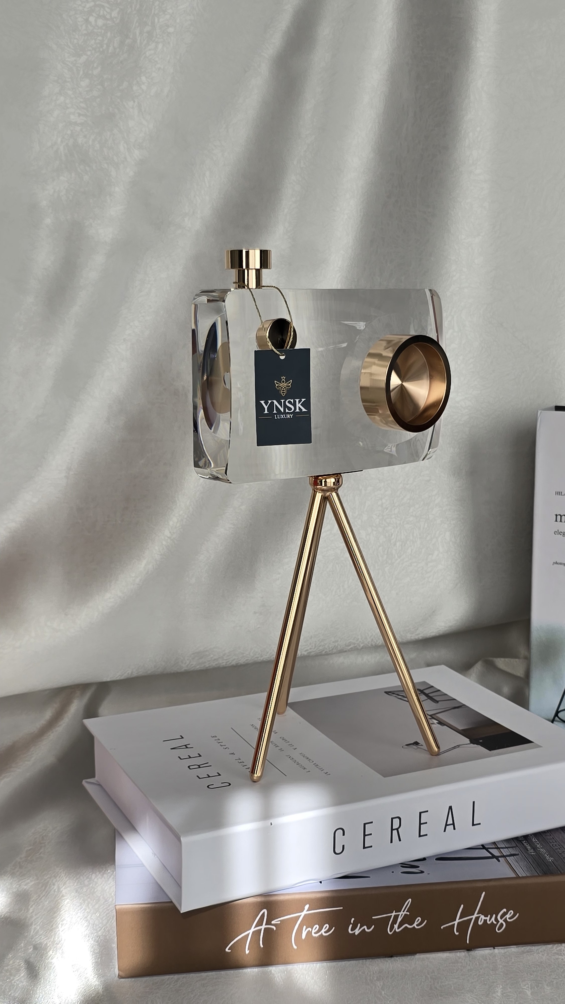 Tripot Ayaklı Kristal Cam Fotoğraf Makinesi Dekoratif Obje - Büyük Boy