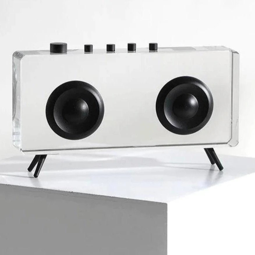 Dekoratif Kristal Cam Retro Radyo Tasarımlı Obje – Şeffaf Masaüstü Dekor Ürünü