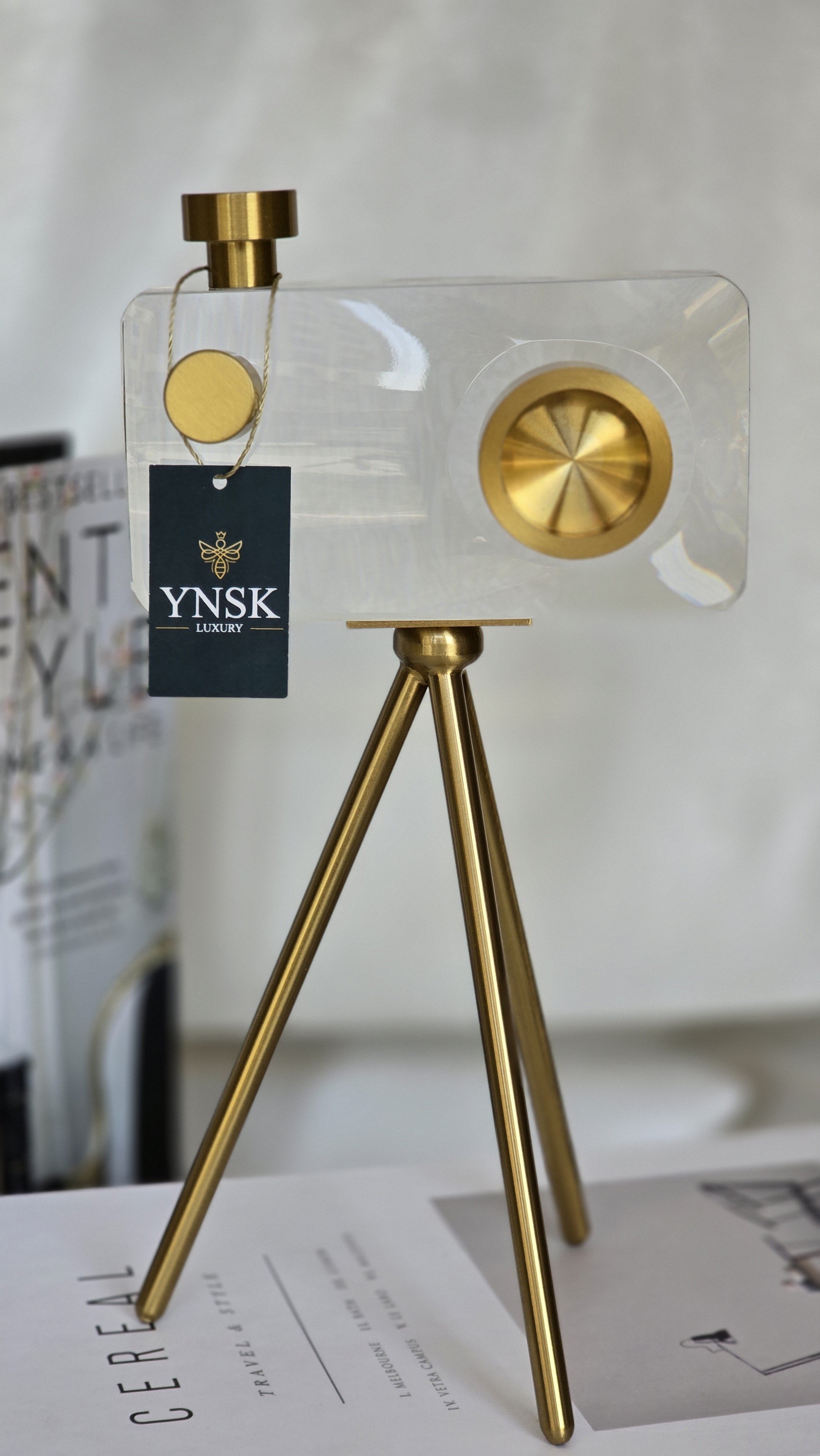 Tripot Ayaklı Kristal Cam Fotoğraf Makinesi Dekoratif Obje - Büyük Boy