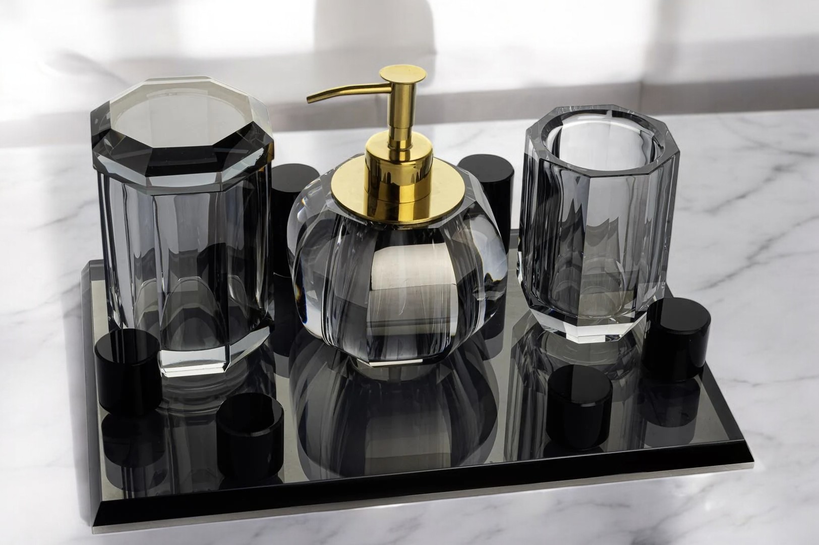 4 Parça Kristal Lüks Banyo Seti  - Füme