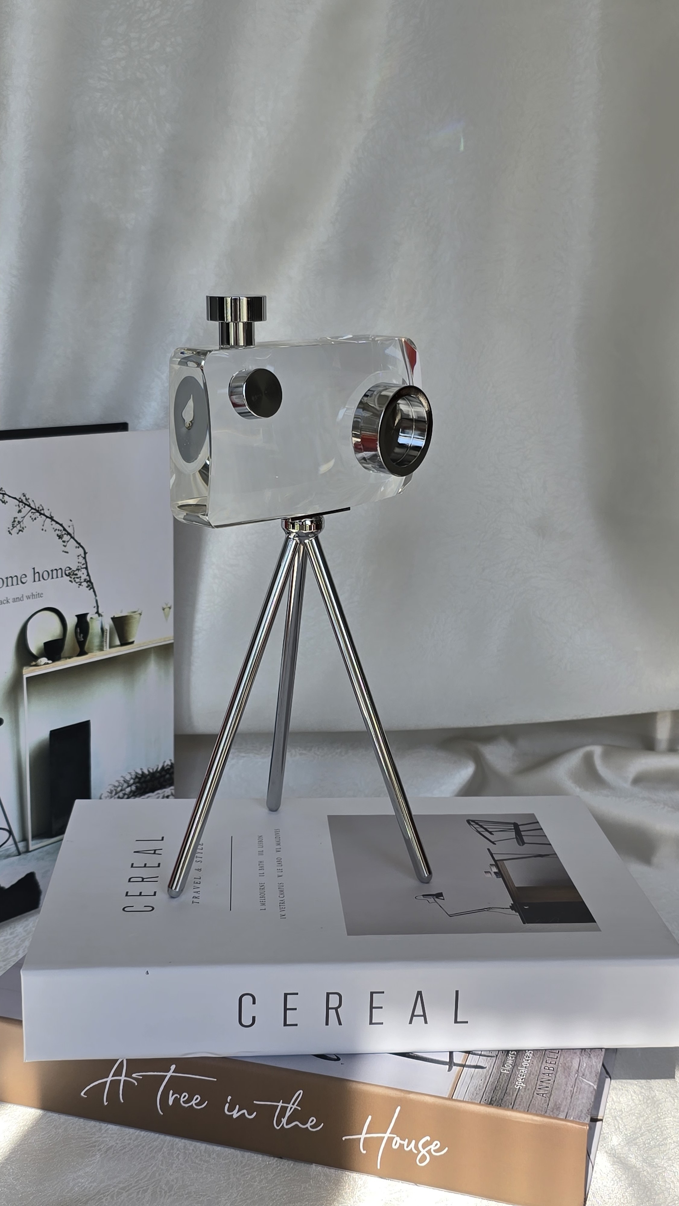 Tripot Ayaklı Kristal Cam Fotoğraf Makinesi Dekoratif Obje - Küçük Boy