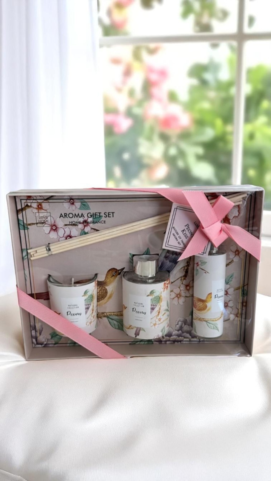 3 Parça Oda Kokusu, Oda Spreyi ve Mum Hediye Seti - Şakayık