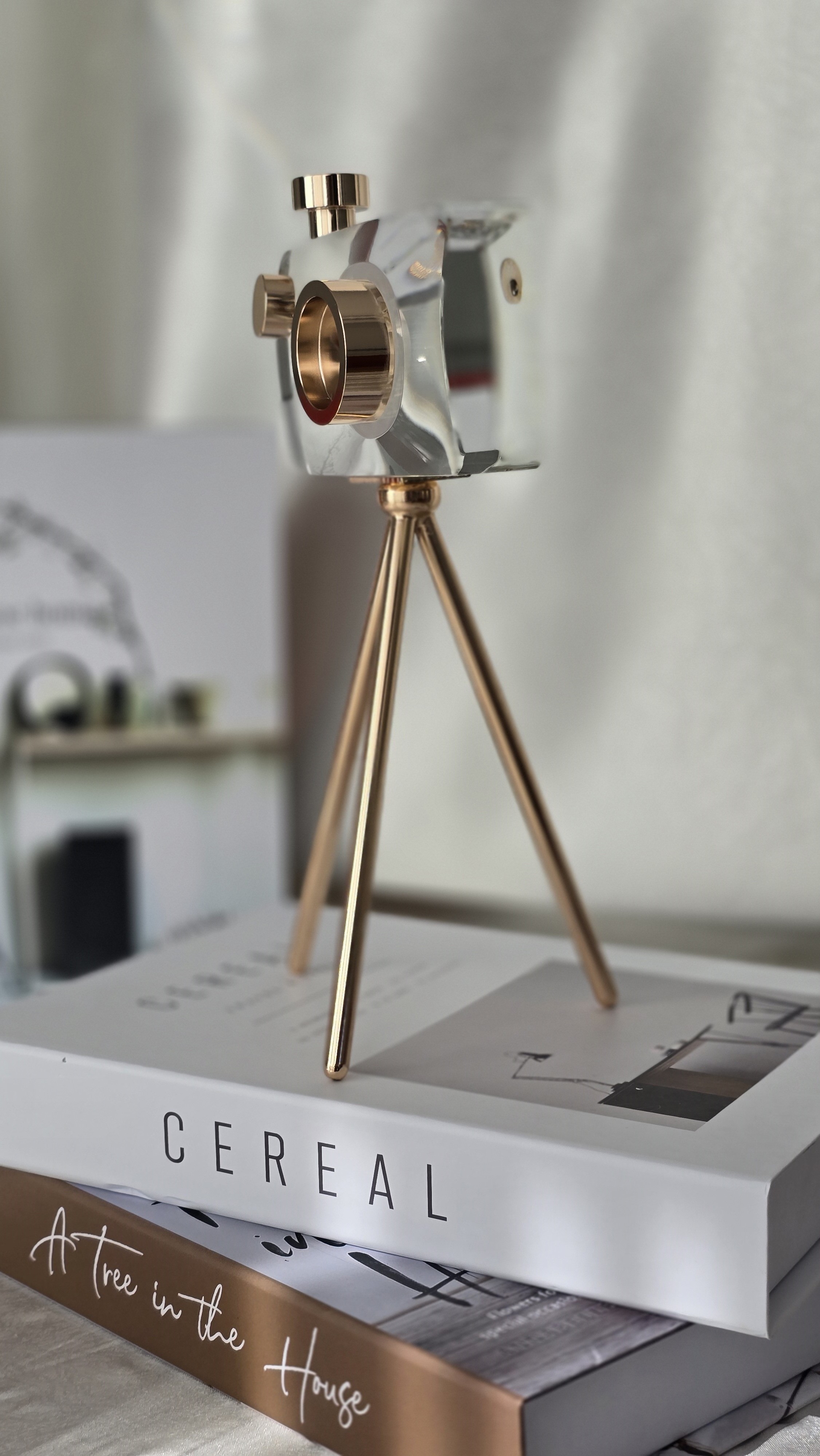 Tripot Ayaklı Kristal Cam Fotoğraf Makinesi Dekoratif Obje - Küçük Boy