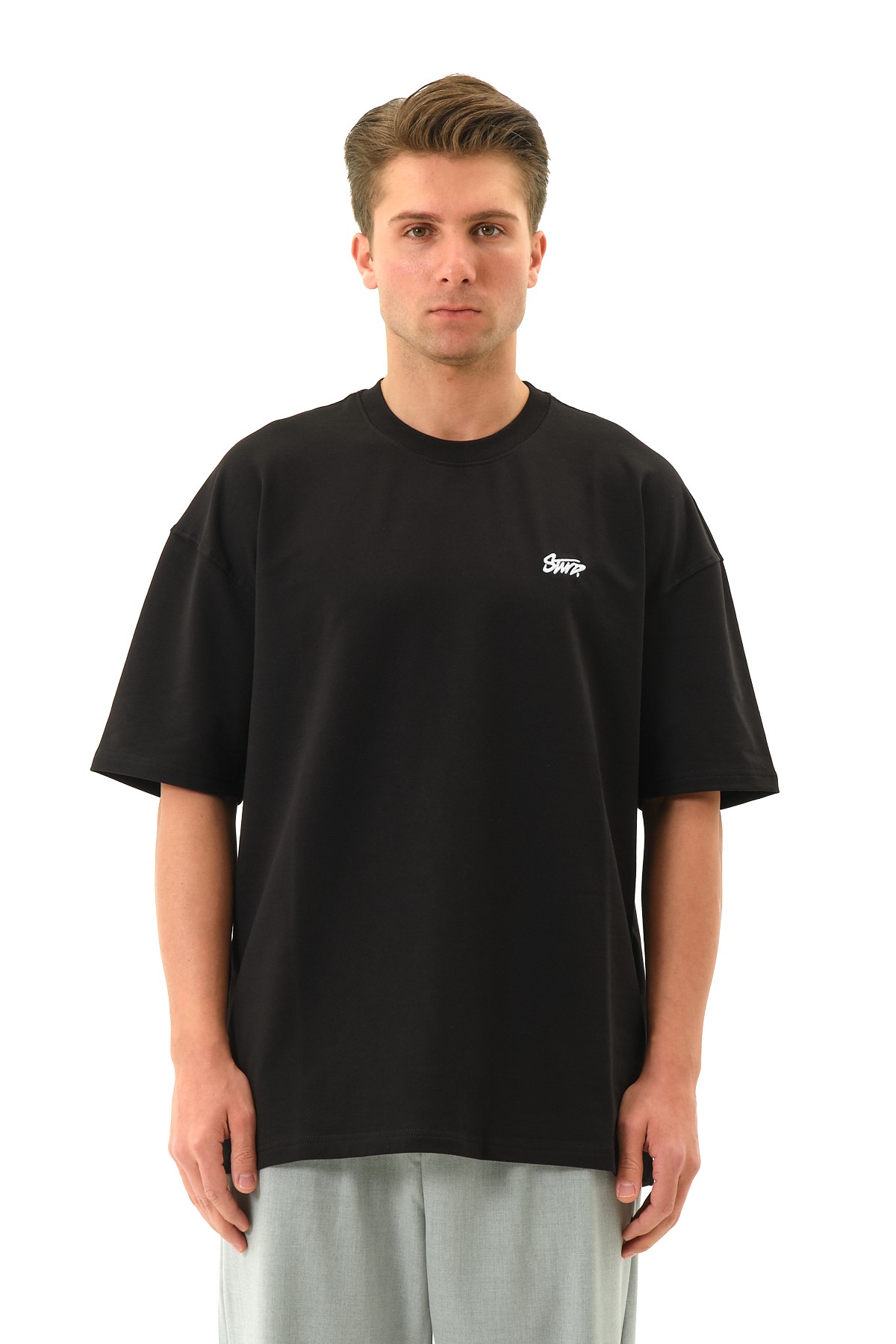 STWD Nakışlı Oversize T-shirt - Siyah