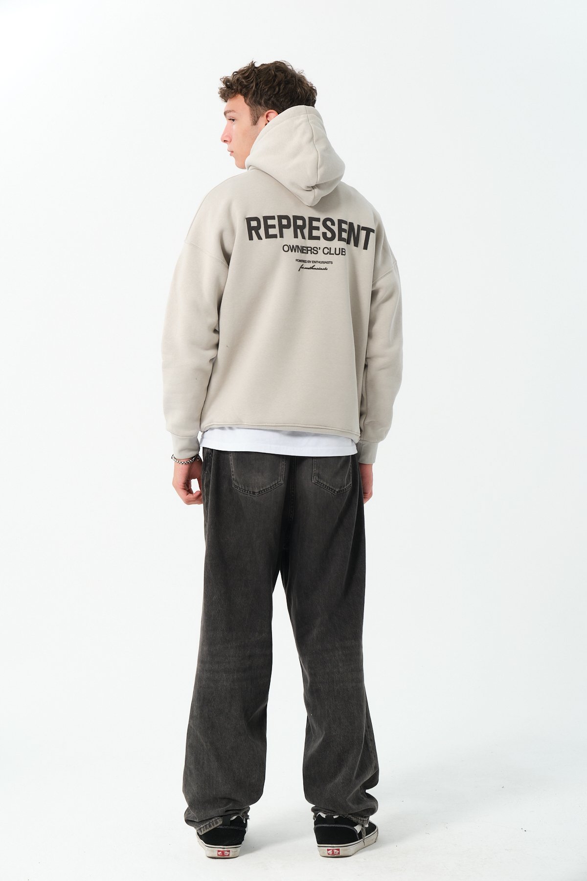 Represent Baskılı Oversize Hoodie - Açık Gri