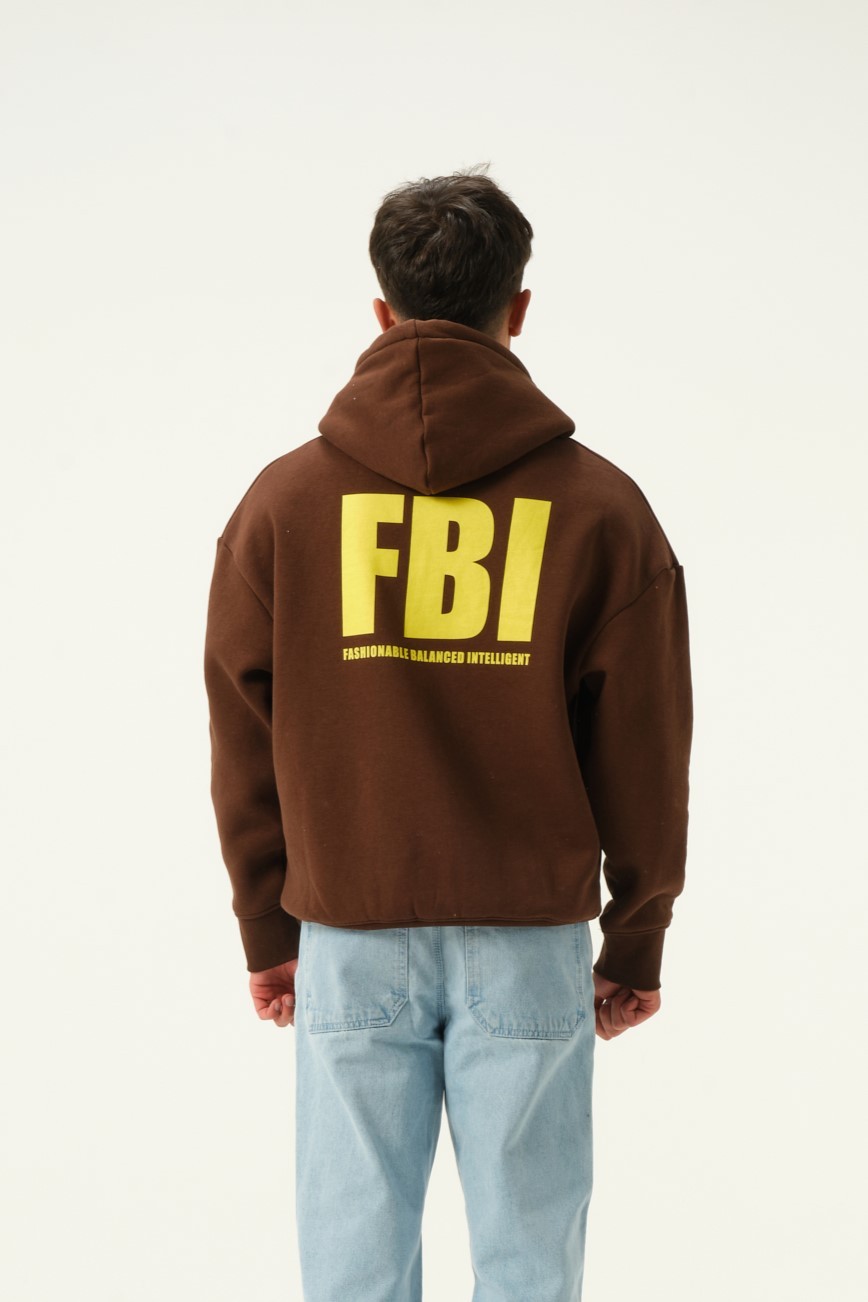 FBI Baskılı Oversize Hoodie - Kahverengi